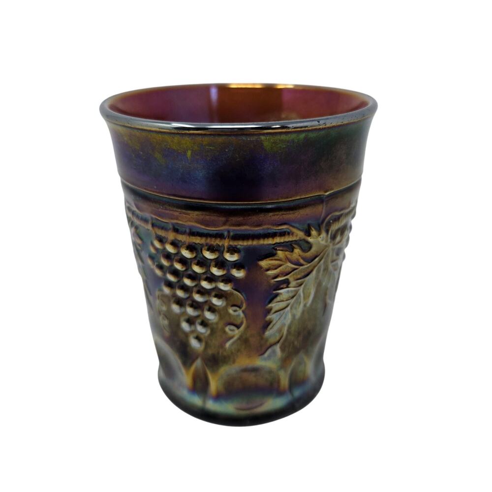 Antique Northwood Amethyst Carnival Glass Tumbler Grape and Cable Pattern